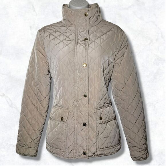 British Khaki Quilted Plaid Lined Zip/Button Outdoor Jacket - Picture 2 of 11